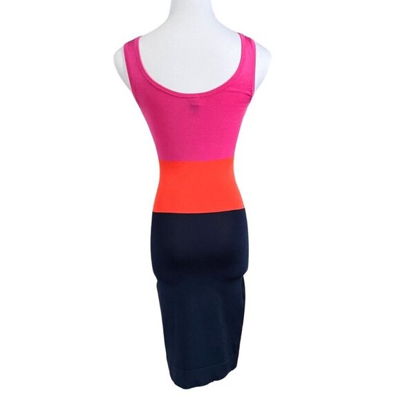 NWOT MARCIANO PINK ORANGE NAVY COLORBLOCK BODYCON KNIT TANK MINI DRESS - XS - Picture 3 of 8